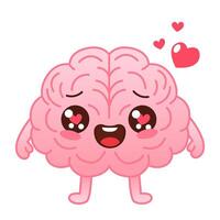 schattig roze gekleurde hersenen karakter in liefde en harten Aan een wit achtergrond. vlak stijl tekenfilm hersenen karakter ontwerp. vector mascotte illustratie menselijk orgaan icoon ontwerp