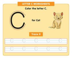 alfabet traceren werkblad met hoofdstad brief c vector