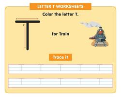 alfabet traceren werkblad met hoofdstad brief t vector