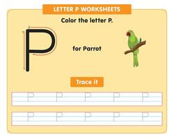 alfabet traceren werkblad met hoofdstad brief p vector
