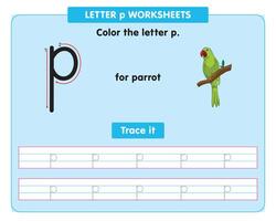 alfabet traceren werkblad met klein brief p vector