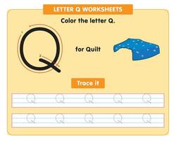 alfabet traceren werkblad met hoofdstad brief q vector