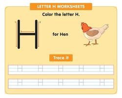 alfabet traceren werkblad met hoofdstad brief h vector