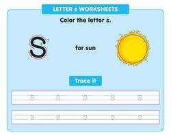 alfabet traceren werkblad met klein brief s vector