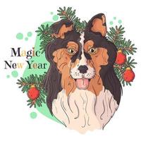 hand getekend portret van kerst collie hond vector. vector