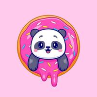 schattige panda in donut cartoon vector pictogram illustratie. dierlijk voedsel pictogram concept geïsoleerde premie vector. platte cartoonstijl