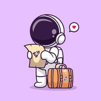 schattig astronaut op reis met kaart en koffer tekenfilm vector icoon illustratie. wetenschap reizen icoon concept geïsoleerd premie vector. vlak tekenfilm stijl