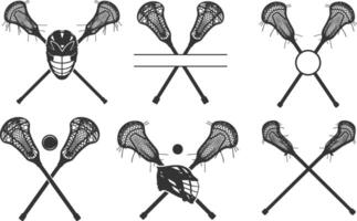 lacrosse uitrusting silhouetten, lacrosse silhouetten, lacrosse bundel silhouetten, lacrosse stok silhouetten, lacrosse clip art. vector
