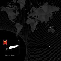 oosten- Timor Aan zwart wereld kaart. kaart en vlag van oosten- Timor. vector