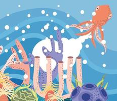 octopus koralen rif zeewier zeeleven onderwaterwereld vector