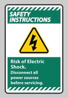 veiligheidsinstructies risico van elektrische schok symbool teken isoleren op witte achtergrond vector