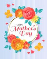 gelukkig moeders dag. voorjaar papercut bloemen en vlinders. groet kaart voor moederschap viering met papier bloemen boeket vector banier