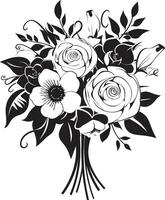 boeket elegantie monochroom vector icoon ontwerp bruids bloeien ensemble zwart doos logo