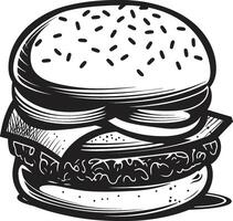 heerlijk genot monochroom hamburger embleem hartig essence zwart vector icoon