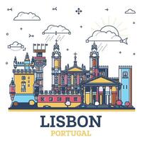 schets Lissabon Portugal stad horizon met gekleurde modern en historisch gebouwen geïsoleerd Aan wit. Lissabon stadsgezicht met oriëntatiepunten. vector