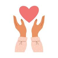 hart Holding door verschillend handen. vector illustratie concept voor sharing liefde, helpen anderen, liefdadigheid ondersteund door globaal gemeenschap.