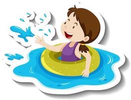 een meisje met zwemring in het water vector