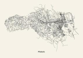stad weg kaart van miskolc, Hongarije vector