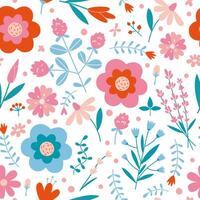 bloemen naadloos patroon met schattig wild bloemen Aan een wit achtergrond, tekenfilm stijl. modieus modern vector illustratie, hand- getrokken, vlak