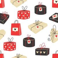 naadloos valentijnsdag dag patroon met geschenk dozen vector