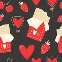 Valentijnsdag dag naadloos patroon met lolly en chocola bar vector