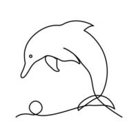 doorlopend single lijn van schattig dolfijn schets vector kunst tekening en wereld dieren in het wild dag concept vector illustratie