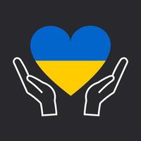 hart in de kleuren van de vlag van Oekraïne in de handen van mensen. de vrede naar Oekraïne poster is getrokken met een wit schets Aan een zwart achtergrond. vector. vector