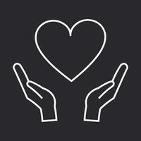 de hart is getrokken met een wit schets Aan een zwart achtergrond in de handen van mensen. ondersteuning en liefde. vector. vector
