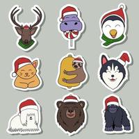 vrolijke kerst dieren sticker vectorillustratie vector