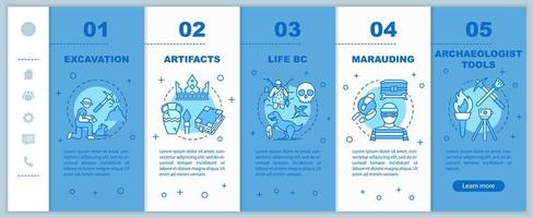 archeologie onboarding mobiele webpagina's vector sjabloon. historisch onderzoek. responsief smartphone-website-interface-idee met lineaire illustraties. webpagina walkthrough stap schermen. kleur concept