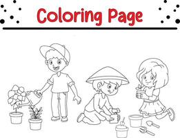 schattig tuinieren kinderen kleur bladzijde vector