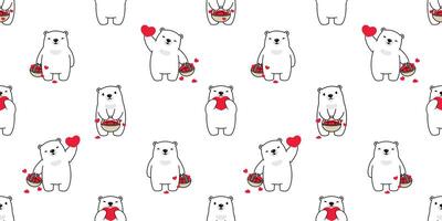 beer naadloos patroon hart Valentijn vector polair beer teddy mand tekenfilm sjaal geïsoleerd herhaling behang tegel achtergrond illustratie tekening bruin wit ontwerp