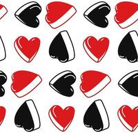 naadloos mooi omvangrijk vlak rood, zwart harten met een gemarkeerd schets Aan een wit achtergrond. schattig naadloos patroon. vector grafisch illustratie, hand getekend. de textuur. geliefden