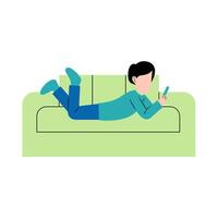 Mens spelen smartphone Aan sofa vector