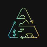 natuur camping samenstelling van berg bomen en zon in driehoek lijn pijl vector