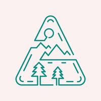 eenvoudig mono lijn vector van natuur boom en berg in driehoek vorm