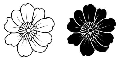 een reeks van twee zwart silhouetten van bloemen geïsoleerd Aan een wit achtergrond vector