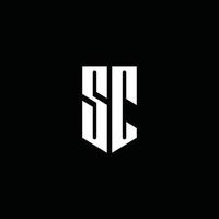 sc logo monogram met embleem stijl geïsoleerd op zwarte achtergrond vector