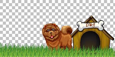 chow chow hond met hondenhok op rasterachtergrond vector