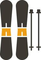 skis glyph twee kleur icoon vector