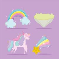 prinses verhaal eenhoorn regenboog ster decoratie pictogrammen cartoon vector