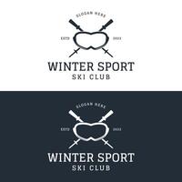 retro ski sport sjabloon logo element Aan wijnoogst winter, met skis en berg.logo voor ski sport, club, insigne en label. vector