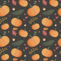 herfst patroon met pompoen, bladeren. herfst achtergrond, vector naadloos patroon.