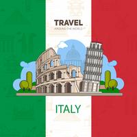 Italiaanse oriëntatiepunten, historische architectuur, op de achtergrond van de vlag met naadloze achtergronden.