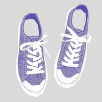 een paar- van sneaker schoenen, top uitzicht,plat stijl, nostalgisch realisme vector