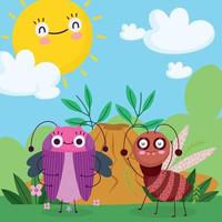 grappige bug en mierenhoop gras natuur dieren cartoon vector