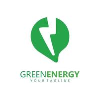 eco macht bedrijf vector illustratie. groen energie logo sjabloon ontwerp. gemakkelijk logo van blad en elektrisch in rekening brengen icoon.