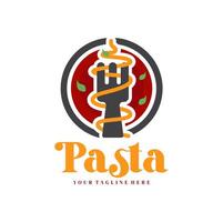 spaghetti pasta noodle logo illustratie. pasta logo icoon met een combinatie van noedels of pasta, vork vector