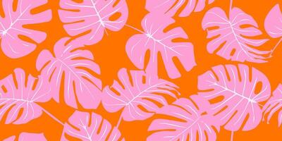 monstera blad naadloos patroon, hand- getrokken tropisch botanisch, voorjaar en zomer tijd, vlak stijl, natuurlijk ornamenten voor textiel, kleding stof, behang, achtergrond. vector illustratie.