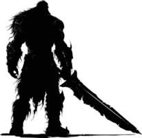 ai gegenereerd silhouet orc mythisch ras van spel met groot zwaard zwart kleur enkel en alleen vector